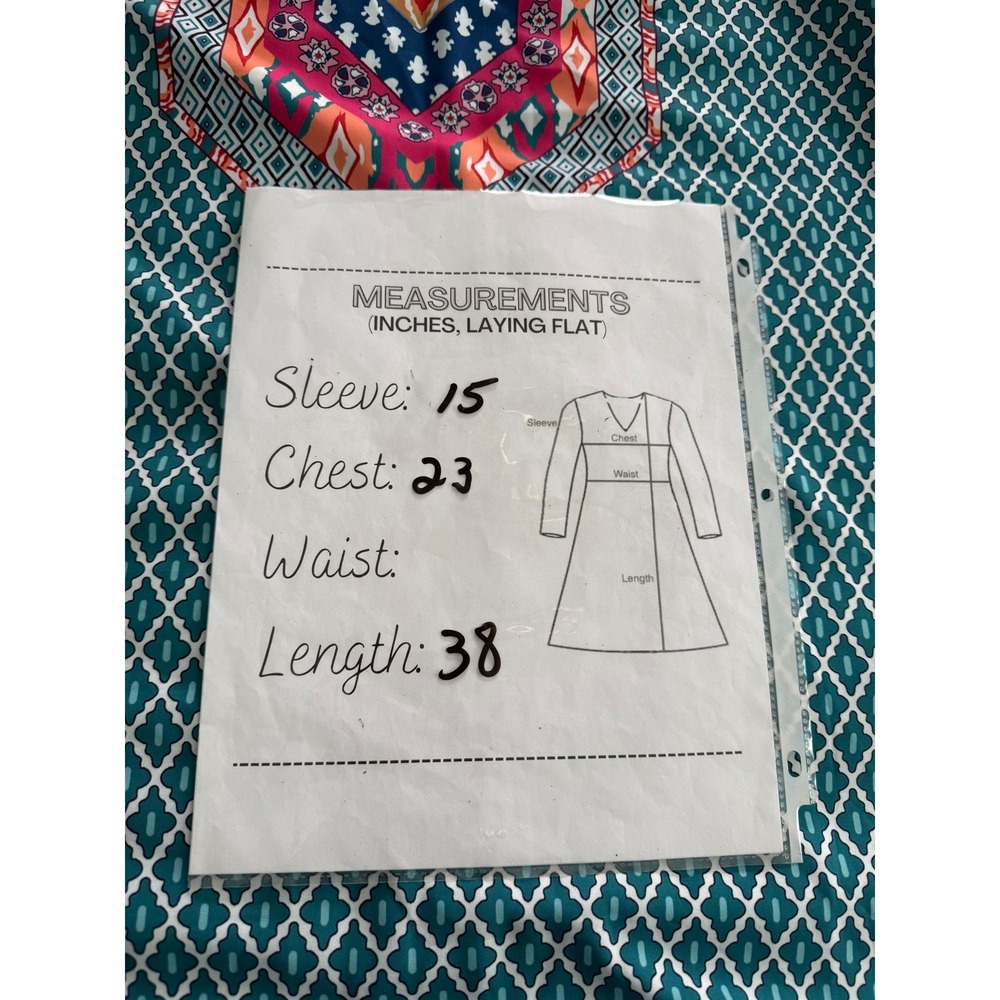 Women's Plus 0X‎ Geometric Bohemian Shift Midi Dress Ruched 3/4 Sleeve Peasant - Picture 9 of 9